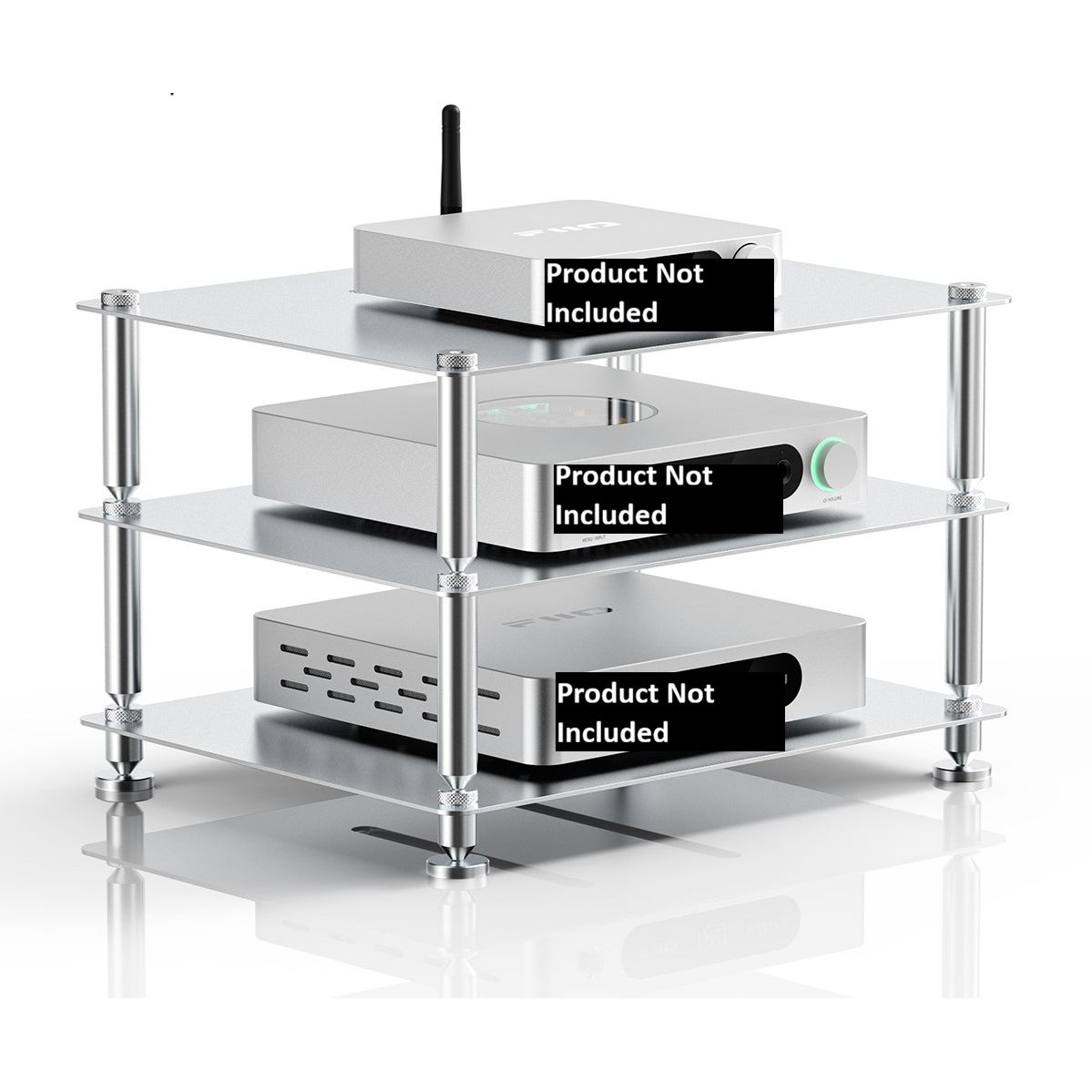 FiiO Rack, silver desktop rack for dacs and headphone amps, all metal