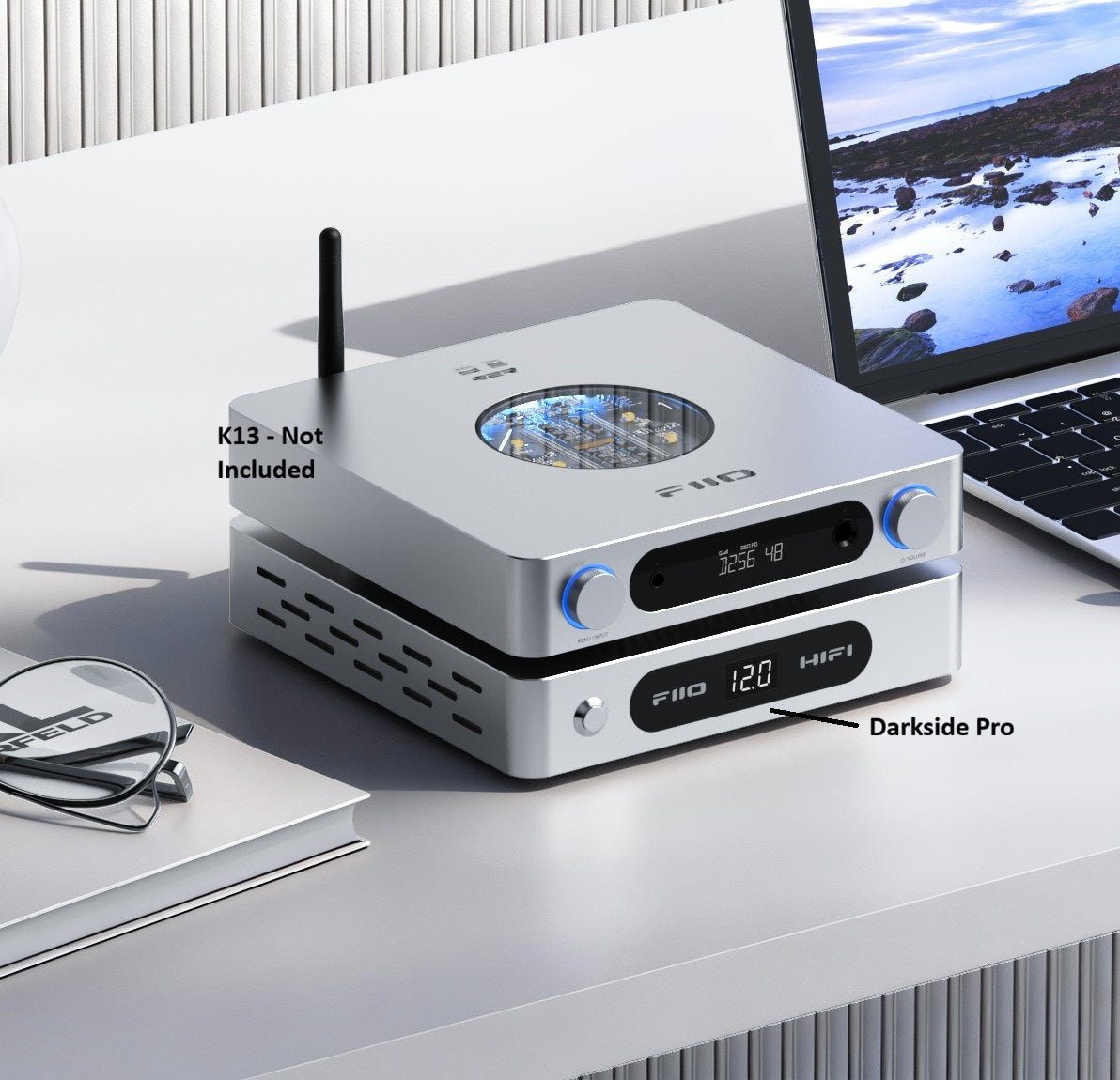 Darkside Pro shown stacked below silver K13 - not included