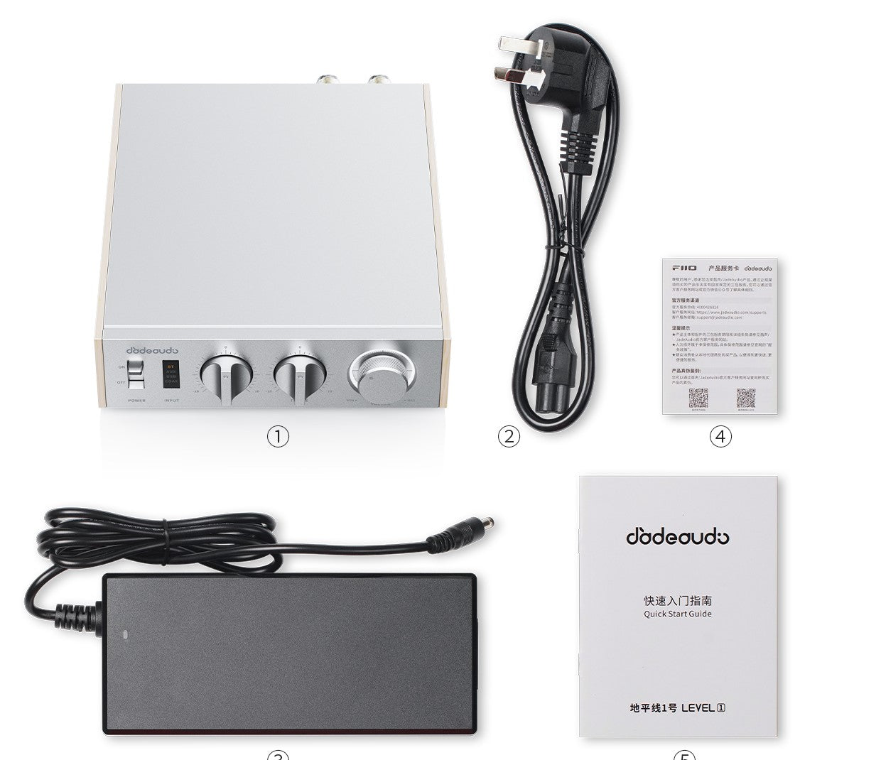 FIiO Jade Audio Level 1 speaker amp accessories
